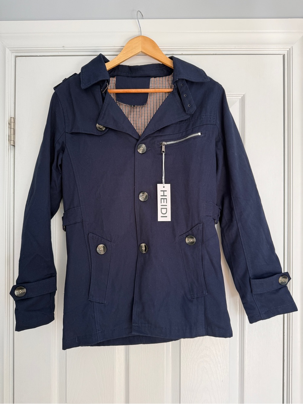 Heidi Women's Navy Trench Coat with Button Front
